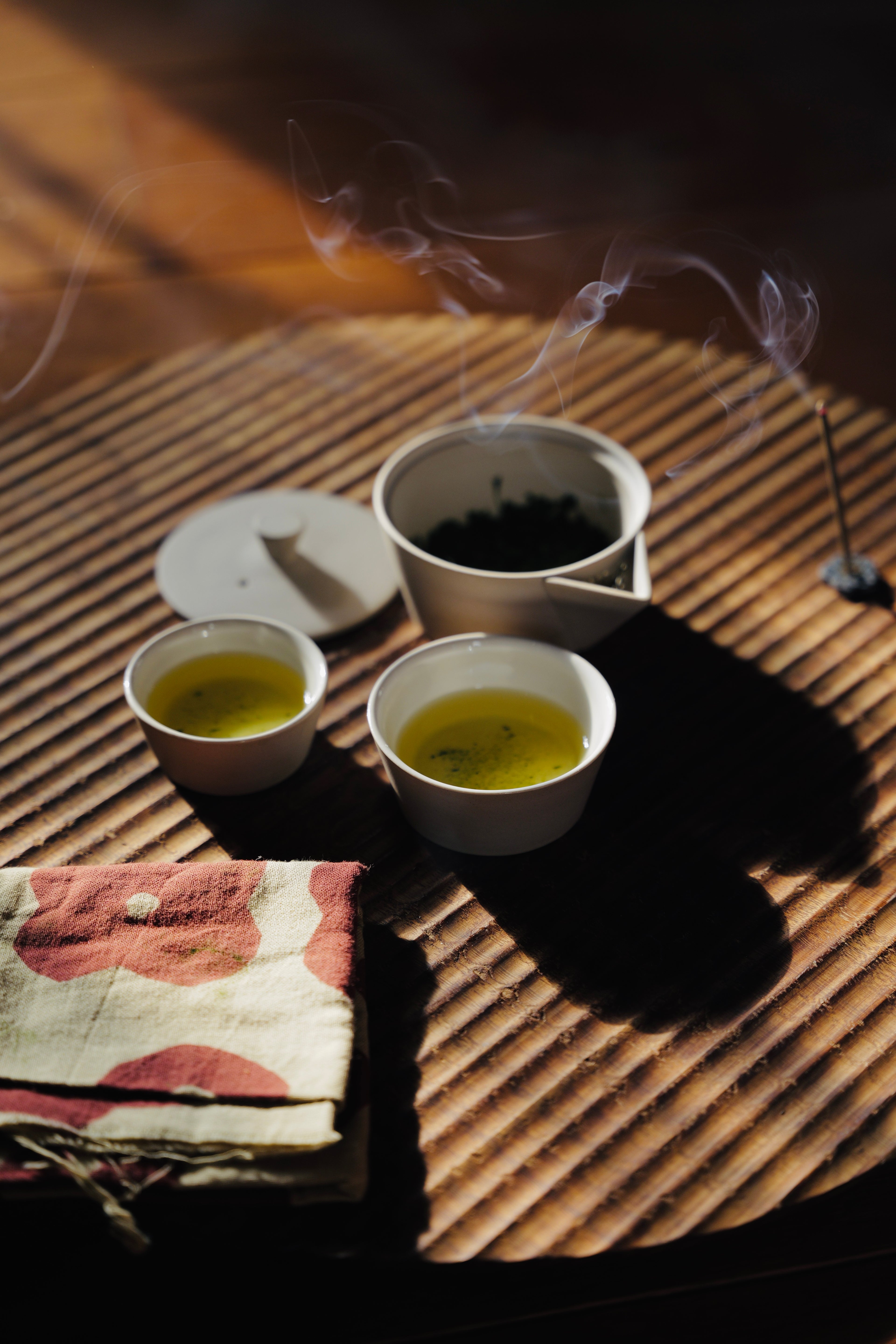 Freshly brewed Japanese tea in artisan teaware
